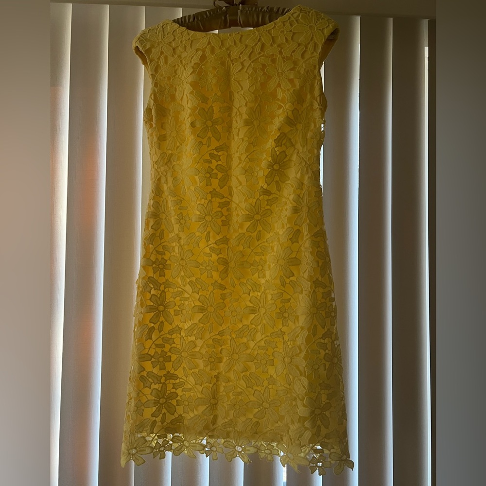 ralph lauren petite floral lace yellow short dress